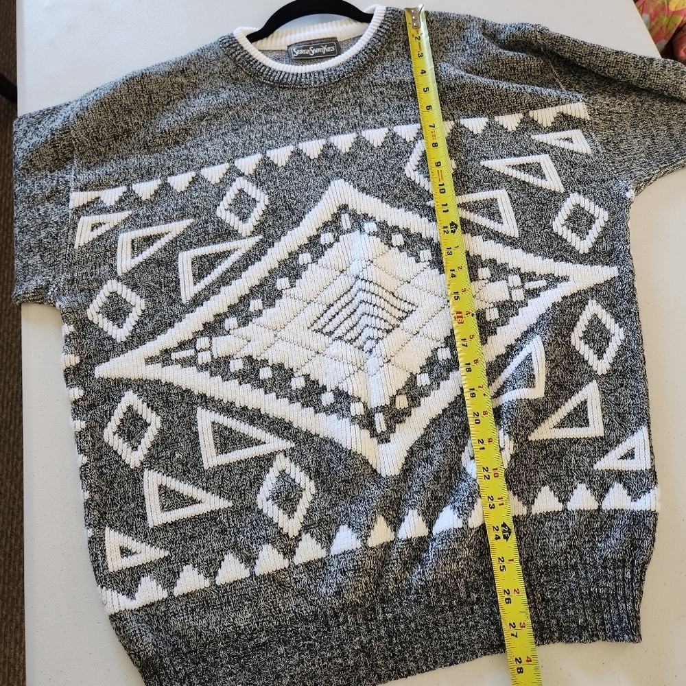 Vintage 90s Gray Knit Grandpa Sweater Mens Preppy Oversized Eclectic Size Large - Picture 6 of 10